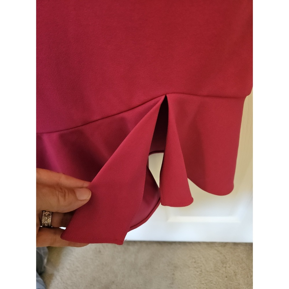 NWT Betsey Johnson Hot Pink Scuba Crepe Lined Midi Dress Back Zip Ruffled Hem 14 - Picture 5 of 12